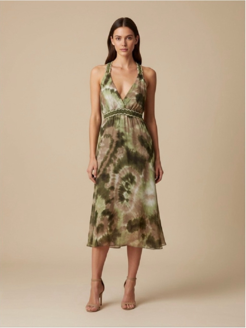 Georgiou Studio Halter Dress Tie Dye Embroidered Trim Size S
